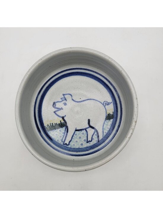 Other - Vintage Signed Stoneware Pottery Dish Bowl With Pig Design